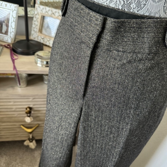 J Crew Favorite Fit charcoal herringbone w gold thread cuffed wool trouser Sz 4T - Picture 5 of 8